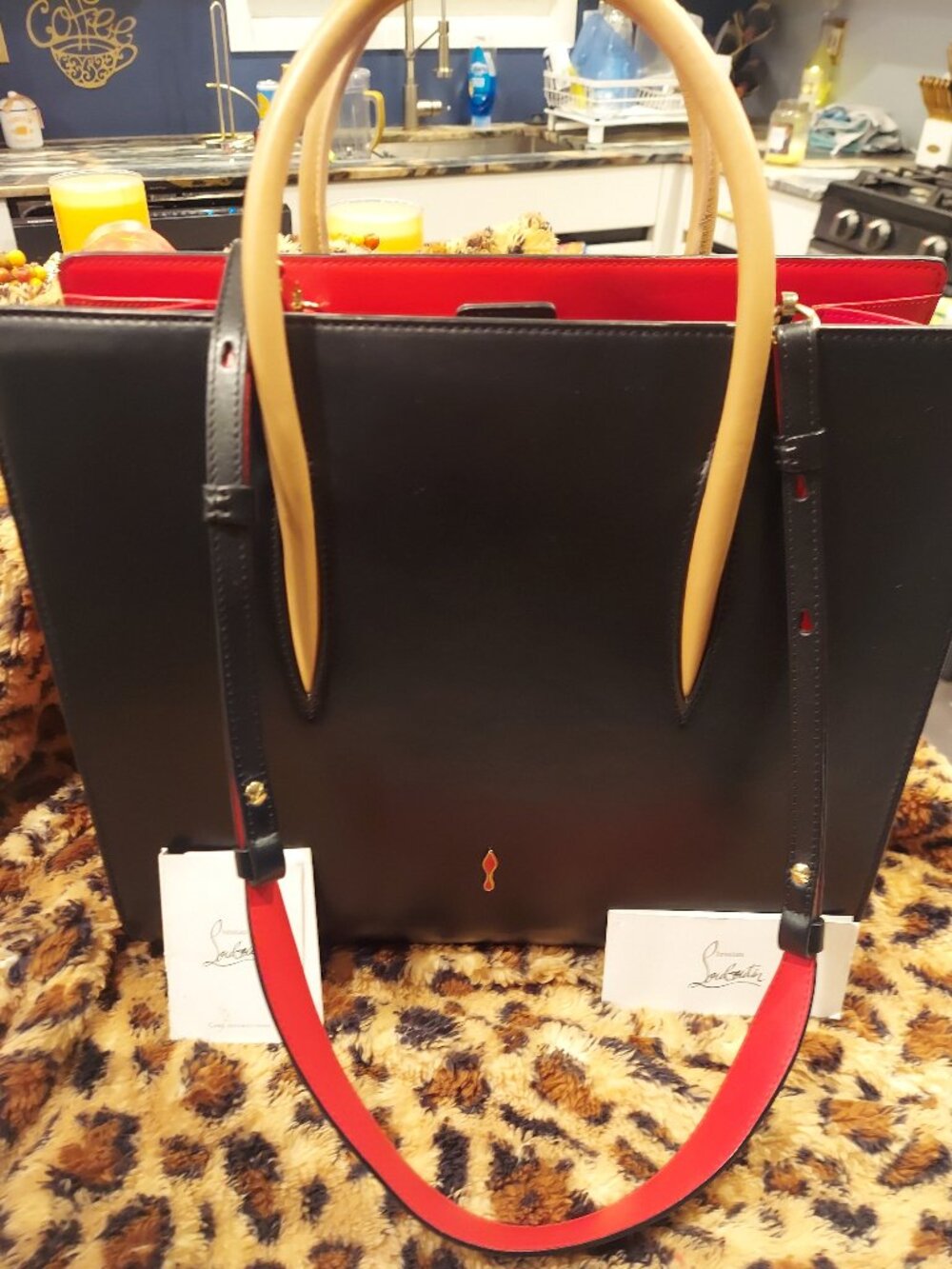 Christian Louboutin Paloma Large Calf Paris / Patent Leopard Spiked Tote